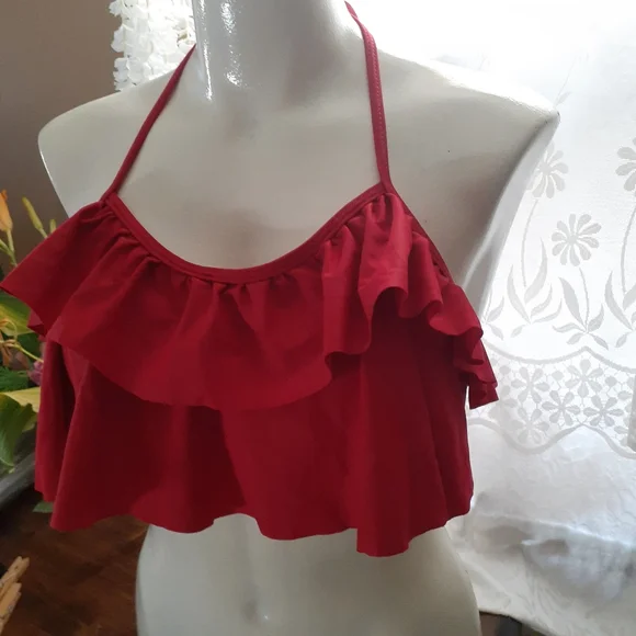 Two NWT Red Ruffle Bikini Tops Large - Picture 10 of 16
